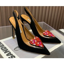 Aquazzura Heel 10.5cm Love Me Sling Suede Black 2023