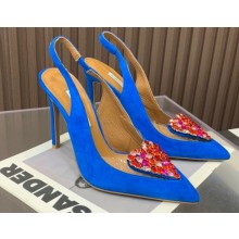 Aquazzura Heel 10.5cm Love Me Sling Suede Blue 2023