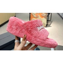 Balenciaga shearling Furry platform slides Sandals Pink 2023