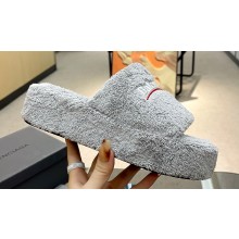 Balenciaga shearling Furry platform slides Sandals Gray 2023