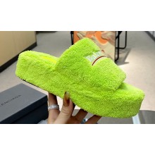 Balenciaga shearling Furry platform slides Sandals Green 2023