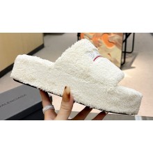 Balenciaga shearling Furry platform slides Sandals White 2023
