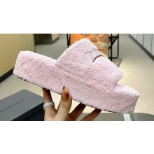 Balenciaga shearling Furry platform slides Sandals Light Pink 2023