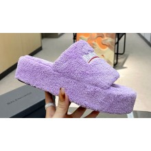 Balenciaga shearling Furry platform slides Sandals Lilac 2023