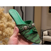 Balenciaga Coated Canvas Cagole Flat Sandals Green 2023