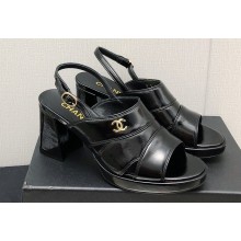 Chanel Heel Patent Crumpled Lambskin Sandals G45016 Black 2023