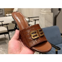 Balenciaga Heel 7cm BB Plaque Groupie Sandals in Leather crocodile print Brown 2023