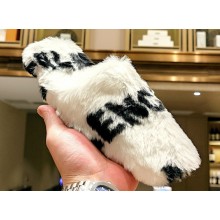 Balenciaga Teddy Mules White in fake fur and black contrasted Allover Logo 2023