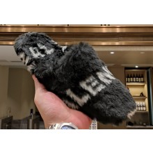 Balenciaga Teddy Mules Black in fake fur and black contrasted Allover Logo 2023