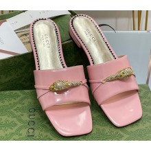 Gucci slide sandals with Tiger head detail hardware 750509 Pink 2023