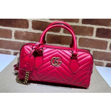 Gucci matelassé chevron leather GG Marmont small top handle bag 746319 Red 2023