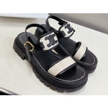 Celine CLEA TRIOMPHE SANDALs in Calfskin and Canvas Black 2023