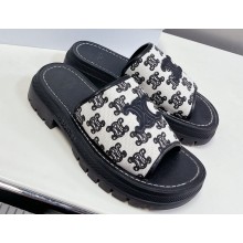 Celine CLEA TRIOMPHE SLIDEs in TRIOMPHE STAMPED CANVAS and Calfskin Black 2023