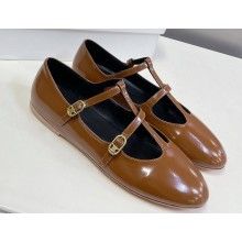 Celine DOUBLE STRAP MARY JANE BALLERINAs in Patent Calfskin Brown 2023