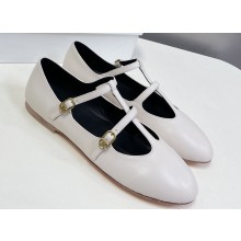 Celine DOUBLE STRAP MARY JANE BALLERINAs in Patent Calfskin White 2023