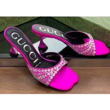 Gucci Heel 6.5cm slide sandals silk satin with crystals 749663 Fuchsia 2023