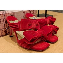 Jimmy Choo Heel 8.5cm Flaca Velvet Sandal Red with Bow 2023