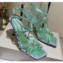 Jimmy Choo Heel 8.5cm Indiya Sandals Green with Crystal Hearts 2023