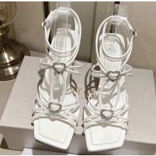 Jimmy Choo Heel 8.5cm Indiya Sandals White with Crystal Hearts 2023