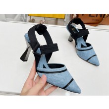 Fendi Heel 8cm Colibrì Canvas High-heeled slingbacks with embroidery Blue/Black 2023