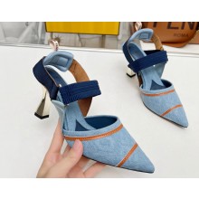 Fendi Heel 8cm Colibrì Canvas High-heeled slingbacks with embroidery Blue/Brown 2023