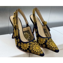 Dior Heel 9.5cm J'Adior Slingback Pumps in Blue Denim Embroidered with Camel-Colored Saint-Gall Motif 2023