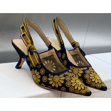 Dior Heel 6.5cm J'Adior Slingback Pumps in Blue Denim Embroidered with Camel-Colored Saint-Gall Motif 2023