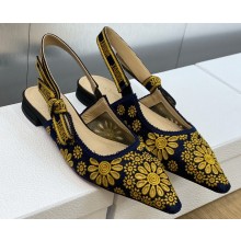 Dior J'Adior Slingback Ballerina Flats in Blue Denim Embroidered with Camel-Colored Saint-Gall Motif 2023