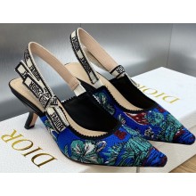 Dior Heel 6.5cm J'Adior Slingback Pumps in Cobalt Blue Multicolor Embroidered Cotton with Toile de Jouy Voyage Motif 2023