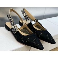Dior J'Adior Slingback Ballerina Flats in Black Embroidered with Camel-Colored Saint-Gall Motif 2023