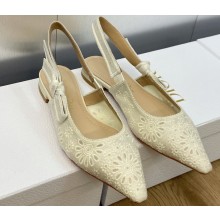Dior J'Adior Slingback Ballerina Flats in White Embroidered with Camel-Colored Saint-Gall Motif 2023