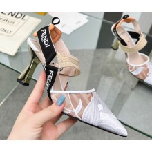 Fendi Colibrì mesh high-heeled slingbacks with floral embroidery White/Beige 2023