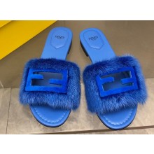 Fendi Baguette mink slides Dark Blue 2023