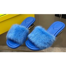 Fendi Sculptural heel Baguette mink slides Blue 2023