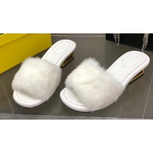 Fendi Sculptural heel Baguette mink slides White 2023