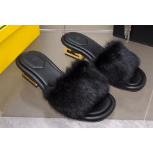 Fendi Sculptural heel Baguette mink slides Black 2023