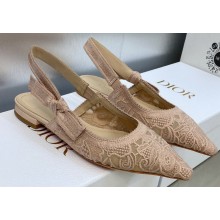 Dior J'Adior Slingback Ballerina Flats in Nude Transparent Mesh Embroidered with D-Lace Macramé Motif 2023