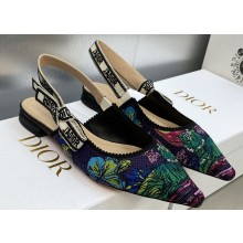Dior J'Adior Slingback Ballerina Flats in Purple Multicolor Embroidered Cotton with Toile de Jouy Voyage Motif 2023