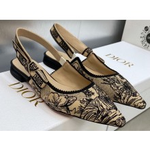 Dior J'Adior Slingback Ballerina Flats in Beige Multicolor Embroidered Cotton with Toile de Jouy Voyage Motif 2023