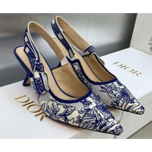 Dior Heel 6.5cm J'Adior Slingback Pumps in Blue Multicolor Embroidered Cotton with Toile de Jouy Voyage Motif 2023