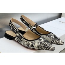 Dior J'Adior Slingback Ballerina Flats in Black Multicolor Embroidered Cotton with Toile de Jouy Voyage Motif 2023