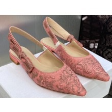Dior J'Adior Slingback Ballerina Flats in Pink and Gray Embroidered Cotton with Toile de Jouy Sauvage Motif 2023
