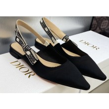 Dior J'Adior Slingback Ballerina Flats in Black Embroidered Satin and Cotton 2023