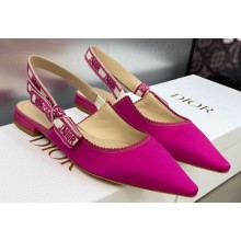 Dior J'Adior Slingback Ballerina Flats in Fuchsia Embroidered Satin and Cotton 2023
