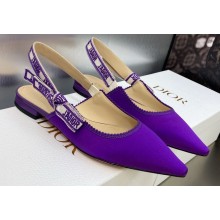 Dior J'Adior Slingback Ballerina Flats in Purple Embroidered Satin and Cotton 2023