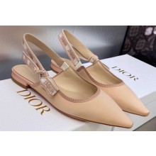 Dior J'Adior Slingback Ballerina Flats in Nude Embroidered Satin and Cotton 2023