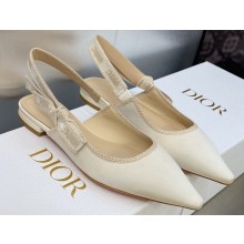 Dior J'Adior Slingback Ballerina Flats in White Embroidered Satin and Cotton 2023