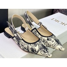 Dior J'Adior Slingback Ballerina Flats in White Cotton Embroidered with Plan de Paris Motif 2023