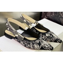 Dior J'Adior Slingback Ballerina Flats in Black Cotton Embroidered with Plan de Paris Motif 2023