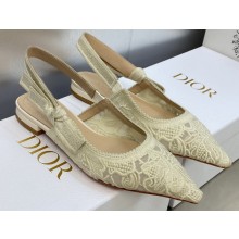 Dior J'Adior Slingback Ballerina Flats in White Transparent Mesh Embroidered with D-Lace Macramé Motif 2023